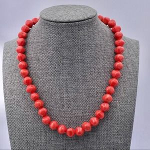 Dark Coral Color Rock Shape Beaded Vintage Choker Necklace
